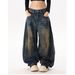 Men's Clothing Black Tie-Dye Wide-Leg Jeans – Vintage Washed & Distressed Denim (Unisex, Oversized, High-Waisted, No-Stretch, Streetwear Essential)_mkmklike.com