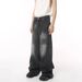Men's Vintage Wide-Leg Jeans – Retro High Waisted Loose Fit Denim Pants For Summer, Casual Streetwear With Distressed Wash_mkmklike.com