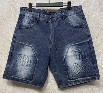 Men's Vintage Washed Denim Shorts - Retro Straight Fit, 80% Cotton For Summer Casual Wear (Lake Blue, Sizes 31-36)_mkmklike.com