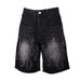 Men's Black Embroidered Flame Denim Shorts Streetwear Cotton Blend Casual Five-Inch Shorts Versatile Styling Options_mkmklike.com