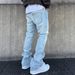 Cleanfit Style Slim Fit Jeans For Men Textured Hand Distressed Stretch Long Pants Versatile Flared_mkmklike.com