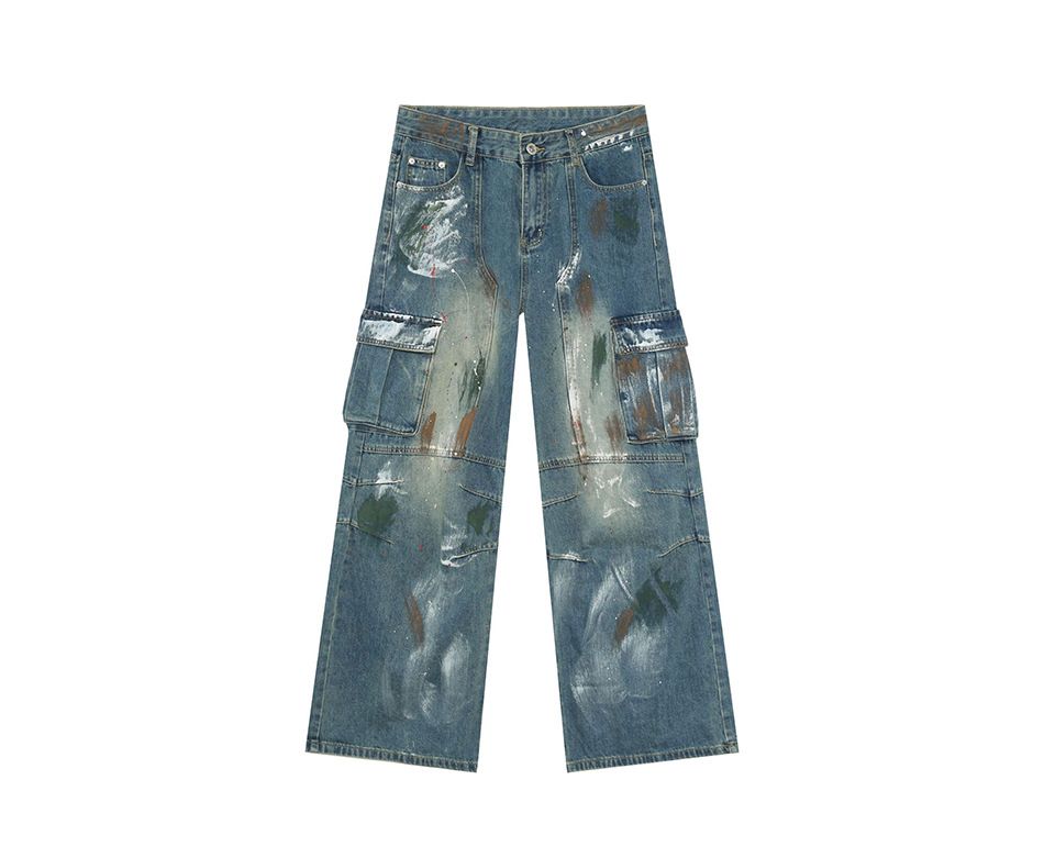 EF JEANS | 2025 Spring New European And American Style Hand-painted Graffiti Heavy Industry Multi-pocket Tooling Jeans Trendy Men_mkmklike.com