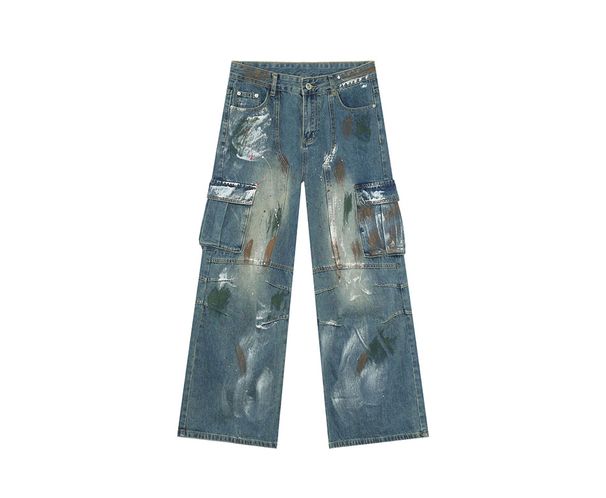 EF JEANS | 2025 Spring New European And American Style Hand-painted Graffiti Heavy Industry Multi-pocket Tooling Jeans Trendy Men_mkmklike.com