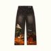 Vintage Print Straight Leg Jeans For Men, Relaxed Fit Loose Trousers, Retro Floral Pattern, Comfortable Cotton Blend, Casual Wide Leg Pants_mkmklike.com