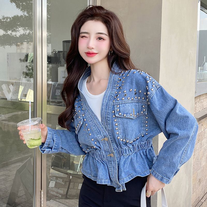 Women's Clothing Heavy rivet loose denim jacket_mkmklike.com