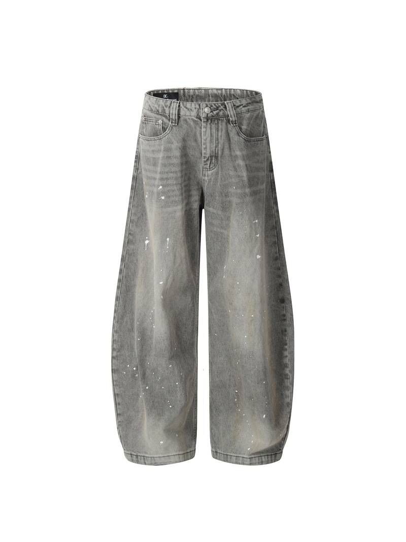 Men's Clothing Retro High Street Ink Splashed Jeans Design Sense High End Scimitar Niche Pants_mkmklike.com