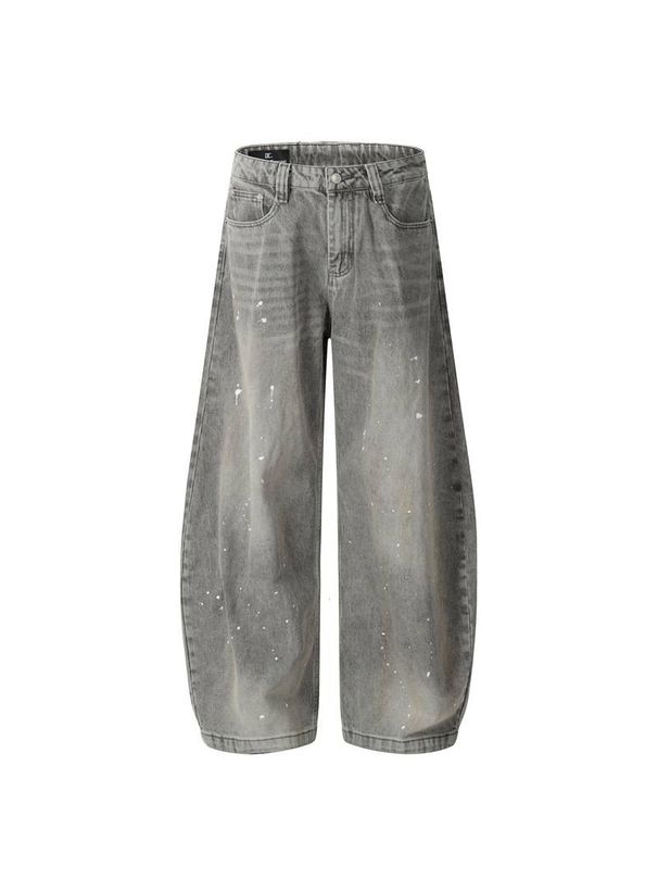Men's Clothing Retro High Street Ink Splashed Jeans Design Sense High End Scimitar Niche Pants_mkmklike.com