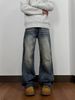 Unisex American Style Washed Retro Cleanfit Jeans Loose Straight Leg High Street Distressed Casual Pants Blue mid Waist Zipper Fly_mkmklike.com