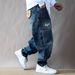 Men's Retro Washed Distressed Multi-Pocket Cargo Jeans High Street Trendy Wide Leg Floor-Length Casual Pants_mkmklike.com
