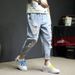 Men's Summer Thin Ripped Jeans Trendy Loose Straight Leg Mid-Waist Cropped Casual Trousers High Street Style_mkmklike.com