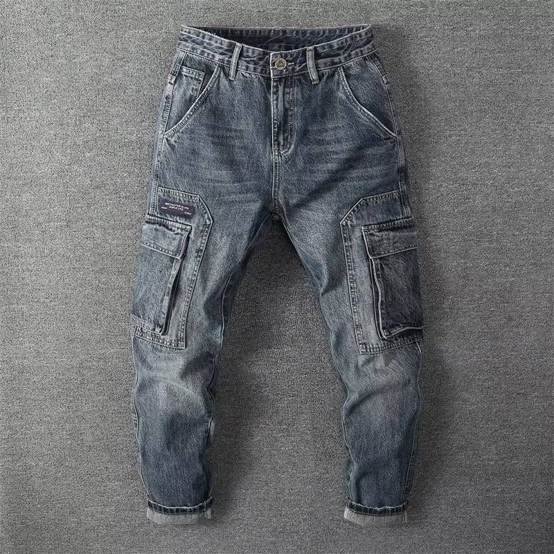 Men's Vintage Cargo Jeans - Oversized Workwear Denim Pants With Multi-Pockets (M-XXXL) | Retro Streetwear Utility Trousers_mkmklike.com