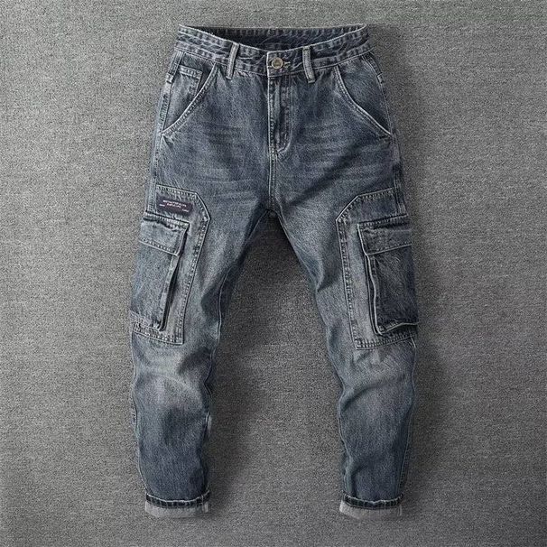 Men's Vintage Cargo Jeans - Oversized Workwear Denim Pants With Multi-Pockets (M-XXXL) | Retro Streetwear Utility Trousers_mkmklike.com