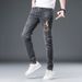 Men's Clothing Embroidered Pattern Black And Gray Personality Fashion Handsome Jeans Men's Trendy Brand Trendy Slim Fitting Casual Stretch Trousers_mkmklike.com