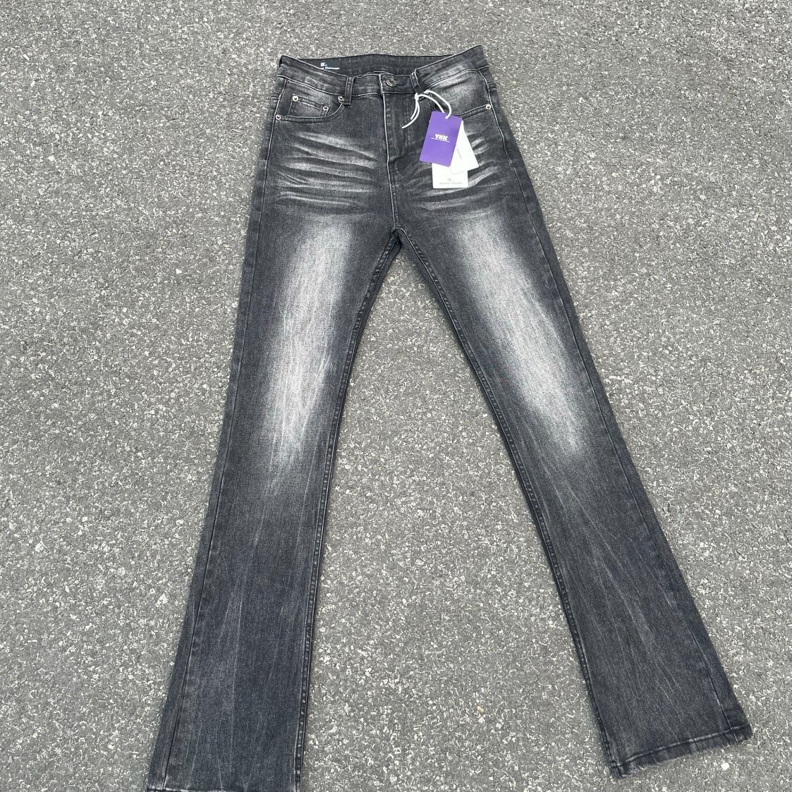 Men's American High Street Slim-Fit Jeans – High Waisted Straight Leg With Subtle Flare, Classic Blue & Black Denim For Spring & Autumn (S-XXL)_mkmklike.com