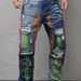 Men's Slim Fit Navy Blue Distressed Jeans – Premium Washed Denim With Handmade Paint Splatter & Knee Rips For Streetwear Look_mkmklike.com