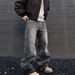 Men's Retro Wide Leg Loose Fit Straight Jeans - Black, Comfort Cotton Denim For Casual Street Style_mkmklike.com