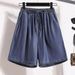 Denim Shorts Women's Summer New Thin Ice Silk Casual Five Point Large Size Loose Wide Leg High Waist Old A Line Pants_mkmklike.com