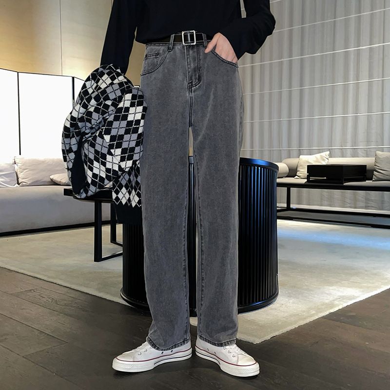 Nordmann Gray Jeans Men Loose Straight Leg Tall Slim Summer Trendy American Retro Casual Long Pants_mkmklike.com
