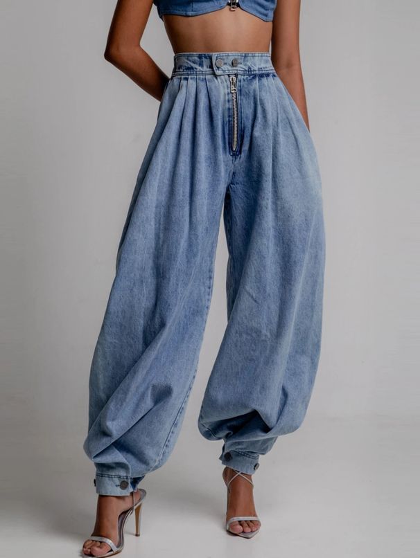 Women's Clothing New Spring And Summer High Waist Zipper Loose Jeans Women's Retro Balloon Pants Casual Trousers_mkmklike.com