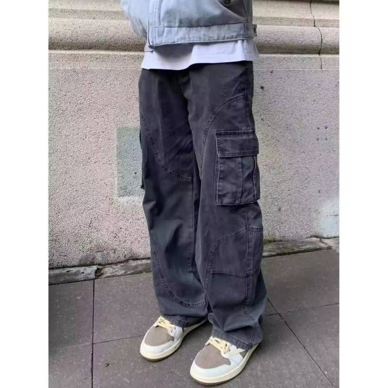 Unisex Vintage Cargo Pants - Relaxed Straight-Leg Workwear Trousers With Multi-Pockets For Streetwear & Utility Styling_mkmklike.com