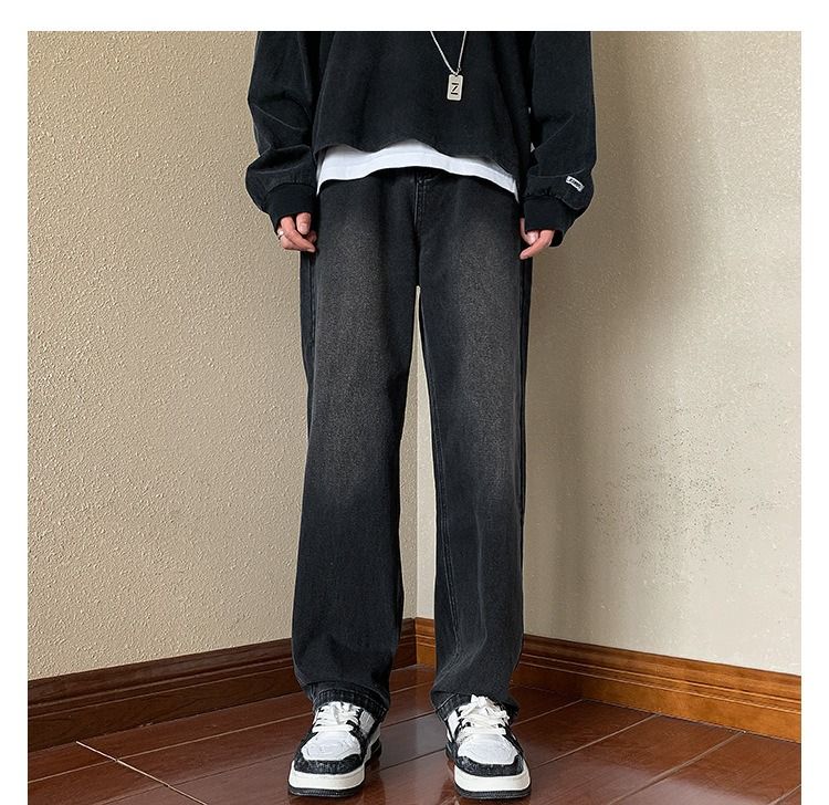 Men's High Street Oversized Straight Leg Jeans Loose Fit Wide Leg Pants For Spring Vibe With Belt_mkmklike.com