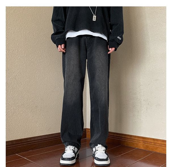 Men's High Street Oversized Straight Leg Jeans Loose Fit Wide Leg Pants For Spring Vibe With Belt_mkmklike.com