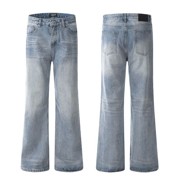 Men's Clothing Retro Jeans Blue Slim Slightly Flared Loose Vintage Wash Blue High-Waisted Flared Jeans Streetwear Loose Fit Denim Pants_mkmklike.com