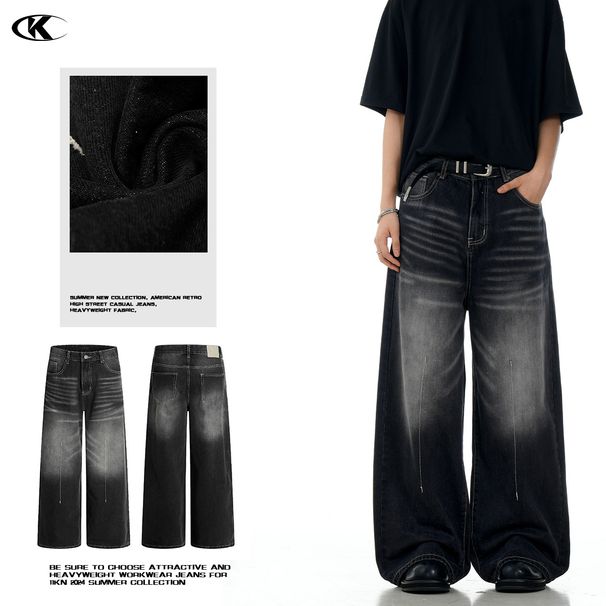 Men's Clothing Vintage Washed Black Gray Straight Leg Jeans For Men & Women - Relaxed Fit, Comfortable & Stylish Casual Trousers_mkmklike.com