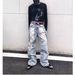 Men's American High Street Style Washed Ripped Jeans Loose Straight Leg Casual Edgy Slightly Flared Blue Mid Waist Zipper Fly_mkmklike.com