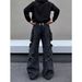 Unisex Vintage Cargo Jeans With Adjustable Belt & Multi-Pockets – Distressed Washed Denim Pants For Streetwear & Workwear Style_mkmklike.com
