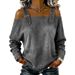 Women's Off Shoulder Long Sleeve Denim Blouse, Adjustable Strap Cold Shoulder Casual Top, Loose Fit Curved Hem Jeans Shirt For Daily Wear Streetwear,_mkmklike.com