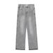 Vintage Washed Light Gray Distressed Denim Jeans – Unisex Straight-Leg Raw Hem Pants (S-3XL)_mkmklike.com