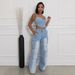 Fashion Suspender Tube Top Denim Top Pocket Straight Workwear Women's Jeans Suit_mkmklike.com
