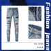 Men's Clothing Men's Trousers Trendy Brand Boys' Ripped Diamond Jeans Men's High Street Graffiti Retro Elastic Slim Fit Skinny Pants_mkmklike.com