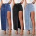 High Slit Half-length Denim Skirt For Women Washed Solid Color Mid-length Skirt_mkmklike.com