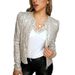 Women's round neck long-sleeved solid color cardigan casual versatile sequined jacket_mkmklike.com