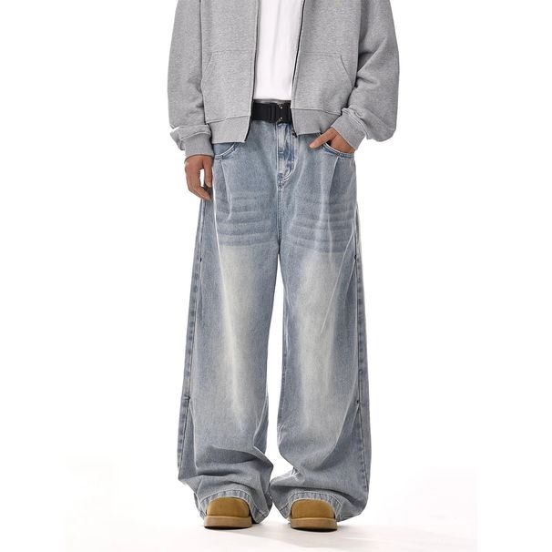 American Retro Washed Jeans Men's Trendy Brand High Street Straight Versatile Loose Casual Wide-leg Trousers_mkmklike.com