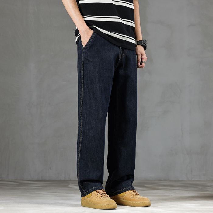 New Spring Jeans Men's Harlan Loose Trendy Brand American Retro Washed Double Craft Medium Waist Large Size Youth Embroidered Rice_mkmklike.com