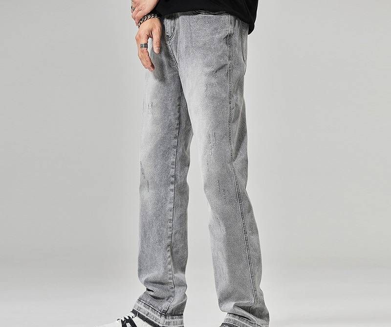 Men's Vintage Washed Denim Jeans - Relaxed Straight Fit, Hip Hop Streetwear, High Street Fashion, Casual Comfort For Urban Style_mkmklike.com