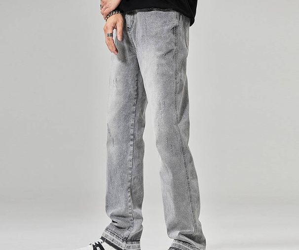 Men's Vintage Washed Denim Jeans - Relaxed Straight Fit, Hip Hop Streetwear, High Street Fashion, Casual Comfort For Urban Style_mkmklike.com