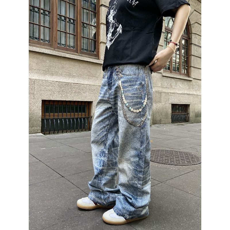 Vintage American Style 3D Printed Striped Cat Whisker Loose Straight Leg Jeans For Men And Women_mkmklike.com