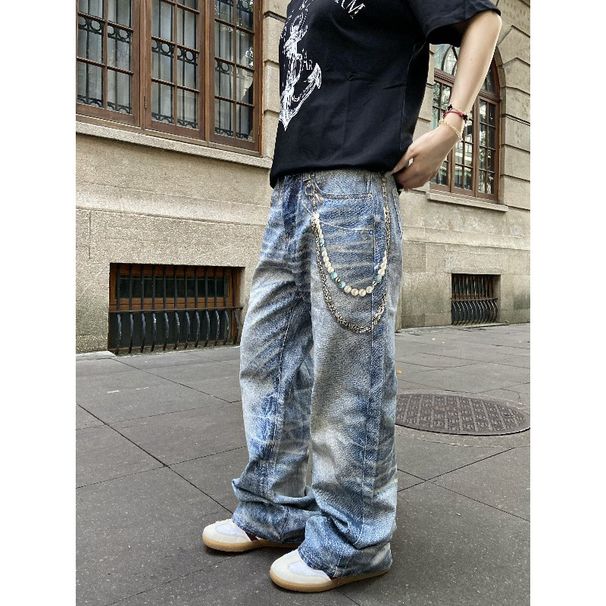 Vintage American Style 3D Printed Striped Cat Whisker Loose Straight Leg Jeans For Men And Women_mkmklike.com