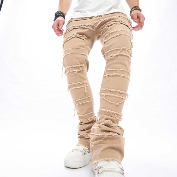 Men's Casual Straight Leg Jeans - Classic Washed Denim Pants For Youth, Comfortable Cotton Blend, Summer Streetwear (XS-XXL)_mkmklike.com