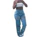 Women's Clothing Fashion New Casual Denim Trousers F Spot Ripped Denim Overalls_mkmklike.com