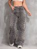 Women's Clothing Fashionable Cheetah Print Straight Leg Jeans For Women - Retro Streetwear Cotton Blend Casual Pants With Washed Denim Effect_mkmklike.com