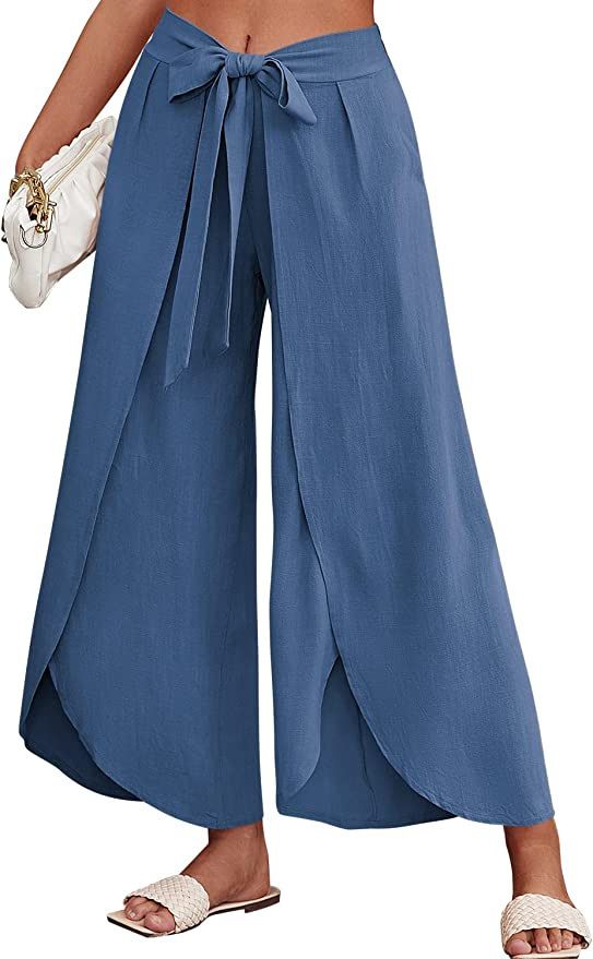 Women's Clothing wide-leg pants with belt high waist trousers_mkmklike.com