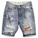 Men's Clothing Hole Patch Printed Frayed Denim Slim Fit Shorts_mkmklike.com