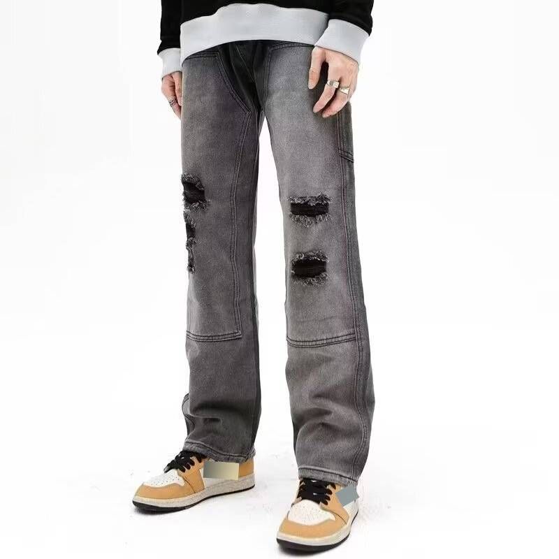 Men's Inspired Relaxed Fit Jeans – Oversized Straight-Leg Denim Pants In Dark Grey, Minimalist & Casual Streetwear For Everyday Comfort_mkmklike.com