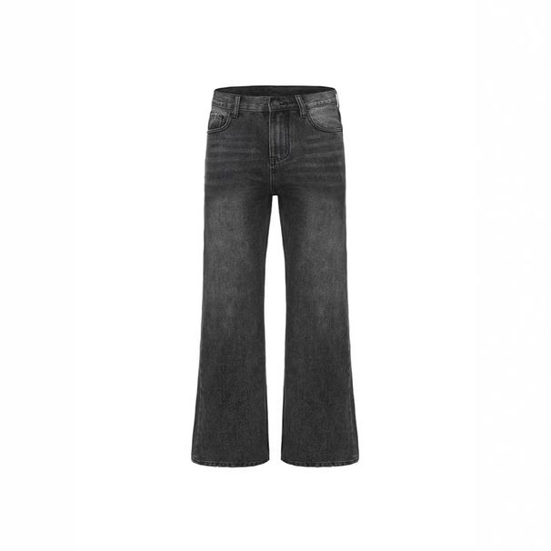 Men's Relaxed Straight-Leg Jeans – Vintage Washed Black-Grey Denim Pants With Distressed Details (No Ironing Needed)_mkmklike.com