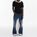 Men's Premium Blue & White Layered Denim Jeans – Relaxed Straight Cut (High-End Streetwear, Unisex Styling)_mkmklike.com